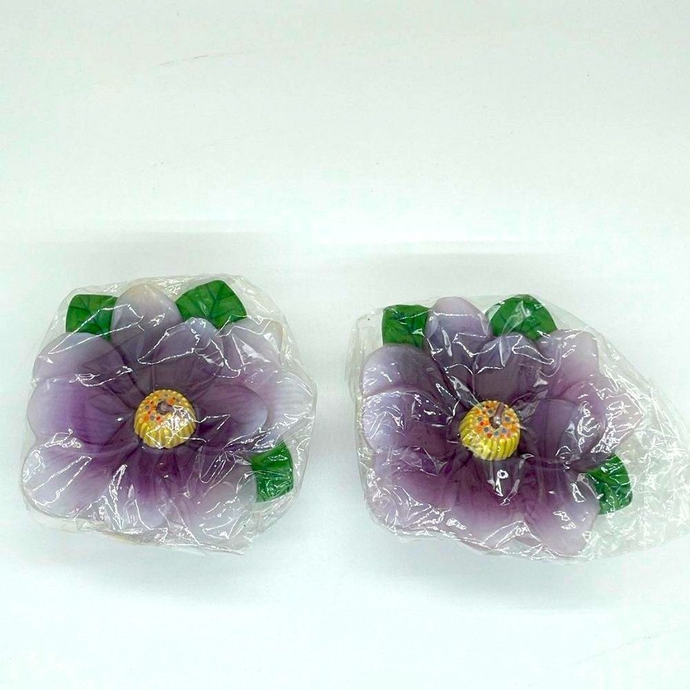 Spring Candles Lot of 2 Purple Magnolia Flower Floating Candles